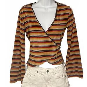 Sadie & Sage (Anthropologie) Striped Long Sleeve Wrap Top,, Size Small
